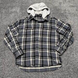 American Eagle Mens Hooded Flannel Shirt Size S Gray Plaid Long Sleeve Button Up